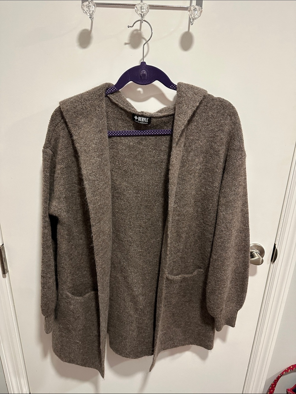 Beryl Hooded Open-Front Cardigan Sweater in Taupe